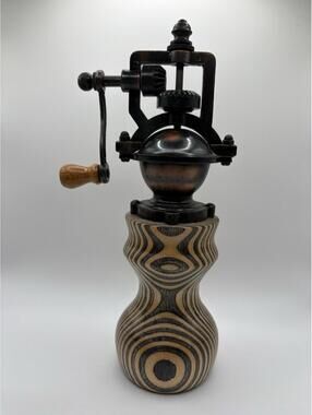 8" METAL WOOD PEPPER PEPPERCORN STRIPED MILL HAND CRANK GRINDER ANTIQUE STYLE